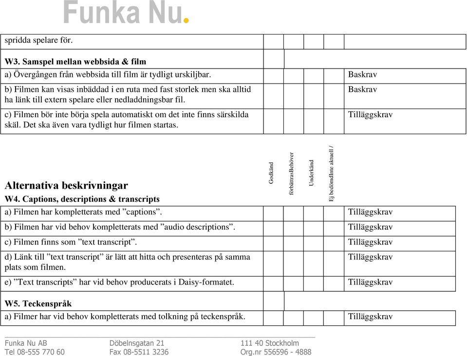 c) Filmen bör inte börja spela automatiskt om det inte finns särskilda skäl. Det ska även vara tydligt hur filmen startas. Alternativa beskrivningar W4.