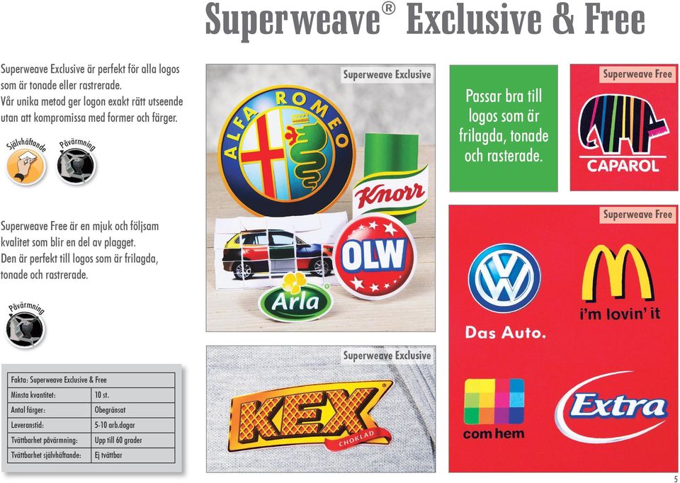 Självhäftande Superweave Exclusive Passar bra till logos som är frilagda, tonade och rasterade.