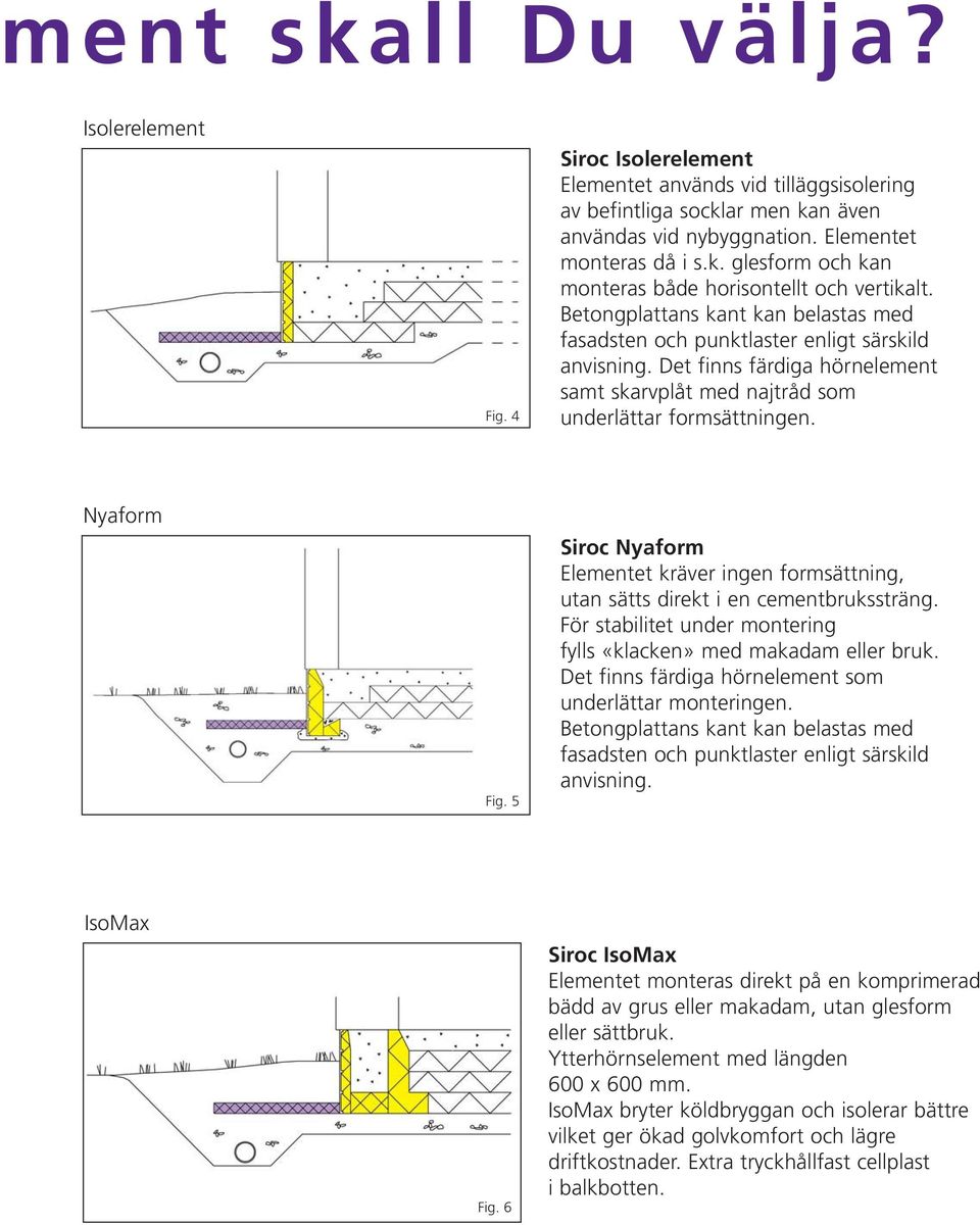 För stabilitet under montering fylls «klacken» med makadam eller bruk. Det finns färdiga hörnelement som underlättar monteringen. IsoMax Fig.