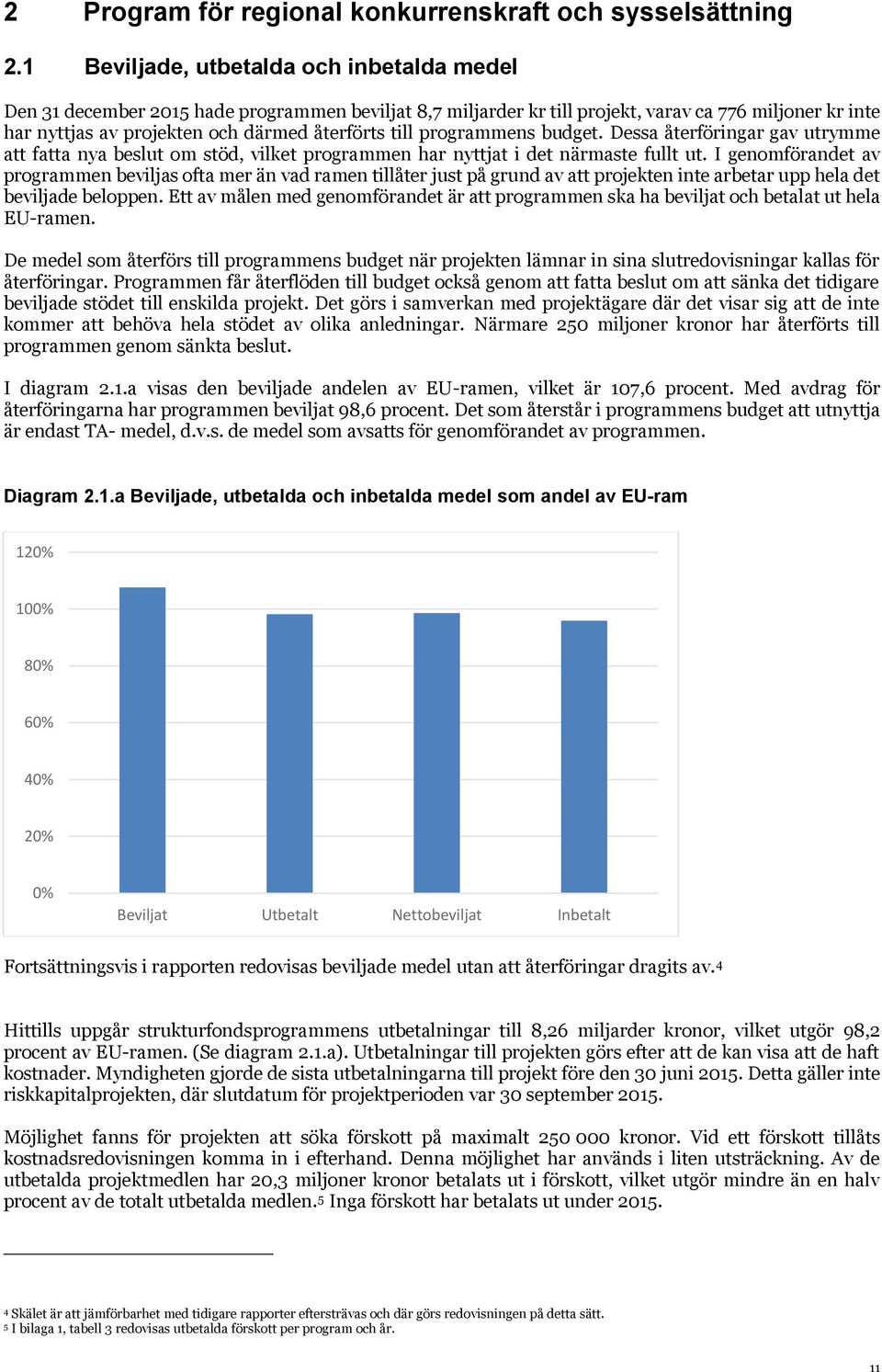 till programmens budget. Dessa återföringar gav utrymme att fatta nya beslut om stöd, vilket programmen har nyttjat i det närmaste fullt ut.