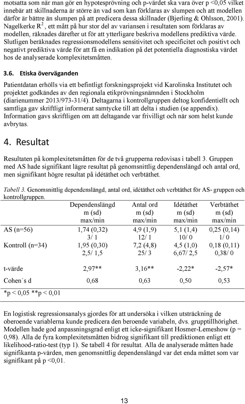 Nagelkerke R 2, ett mått på hur stor del av variansen i resultaten som förklaras av modellen, räknades därefter ut för att ytterligare beskriva modellens prediktiva värde.