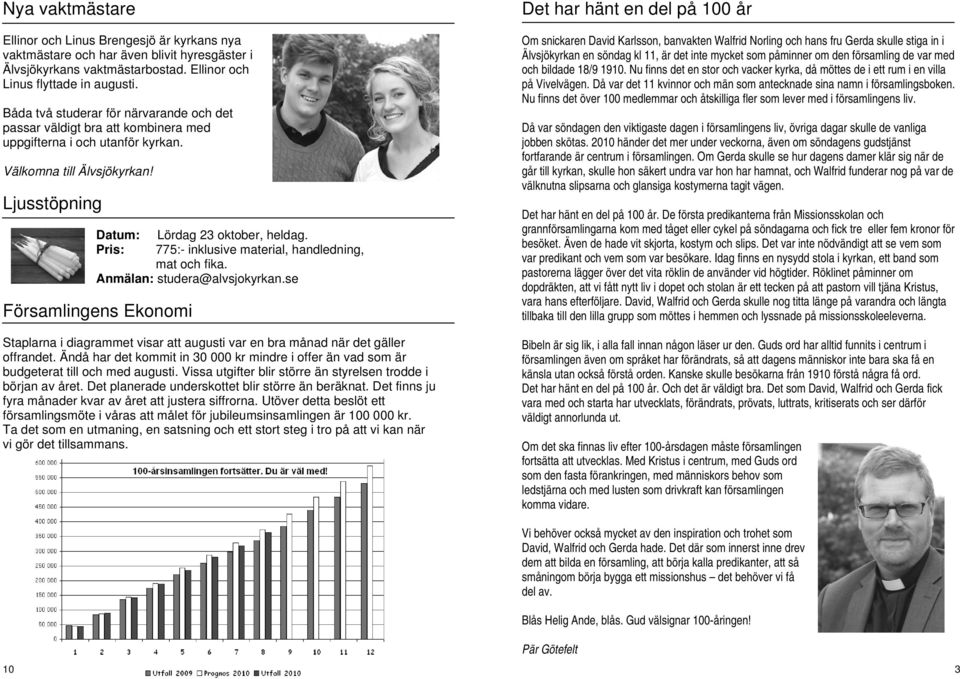 Pris: 775:- inklusive material, handledning, mat och fika. Anmälan: studera@alvsjokyrkan.se Församlingens Ekonomi Staplarna i diagrammet visar att augusti var en bra månad när det gäller offrandet.