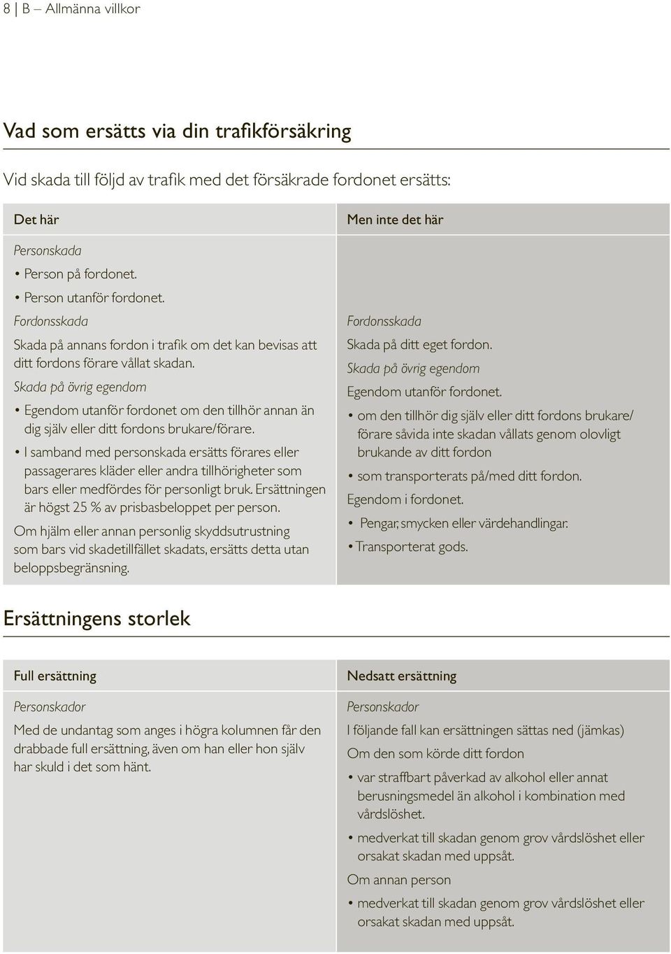 Skada på övrig egendom Egendom utanför fordonet om den tillhör annan än dig själv eller ditt fordons brukare/förare.