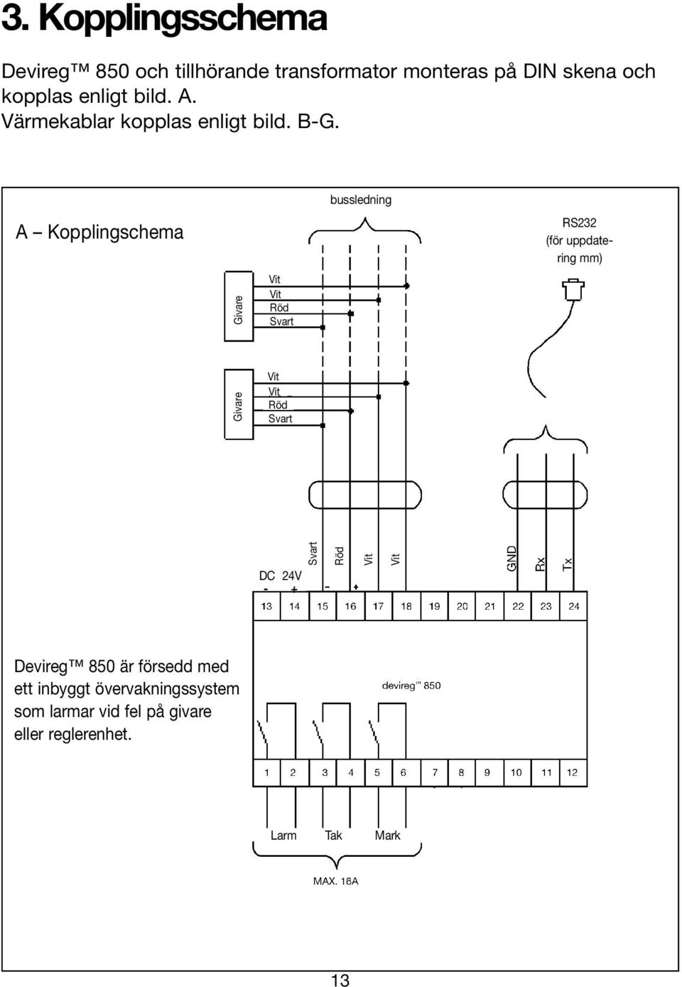 Dansk bussledning A Kopplingschema RS232 (för uppdatering mm) Givare Vit Vit Röd Svart Givare Vit Vit Röd