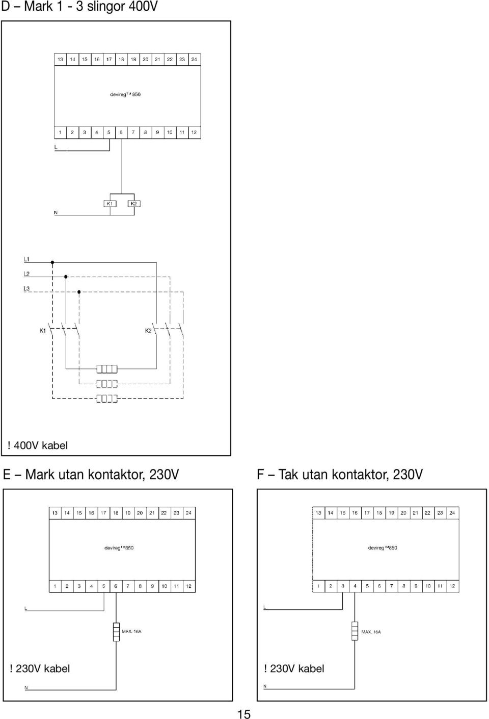 400V kabel E Mark utan kontaktor,