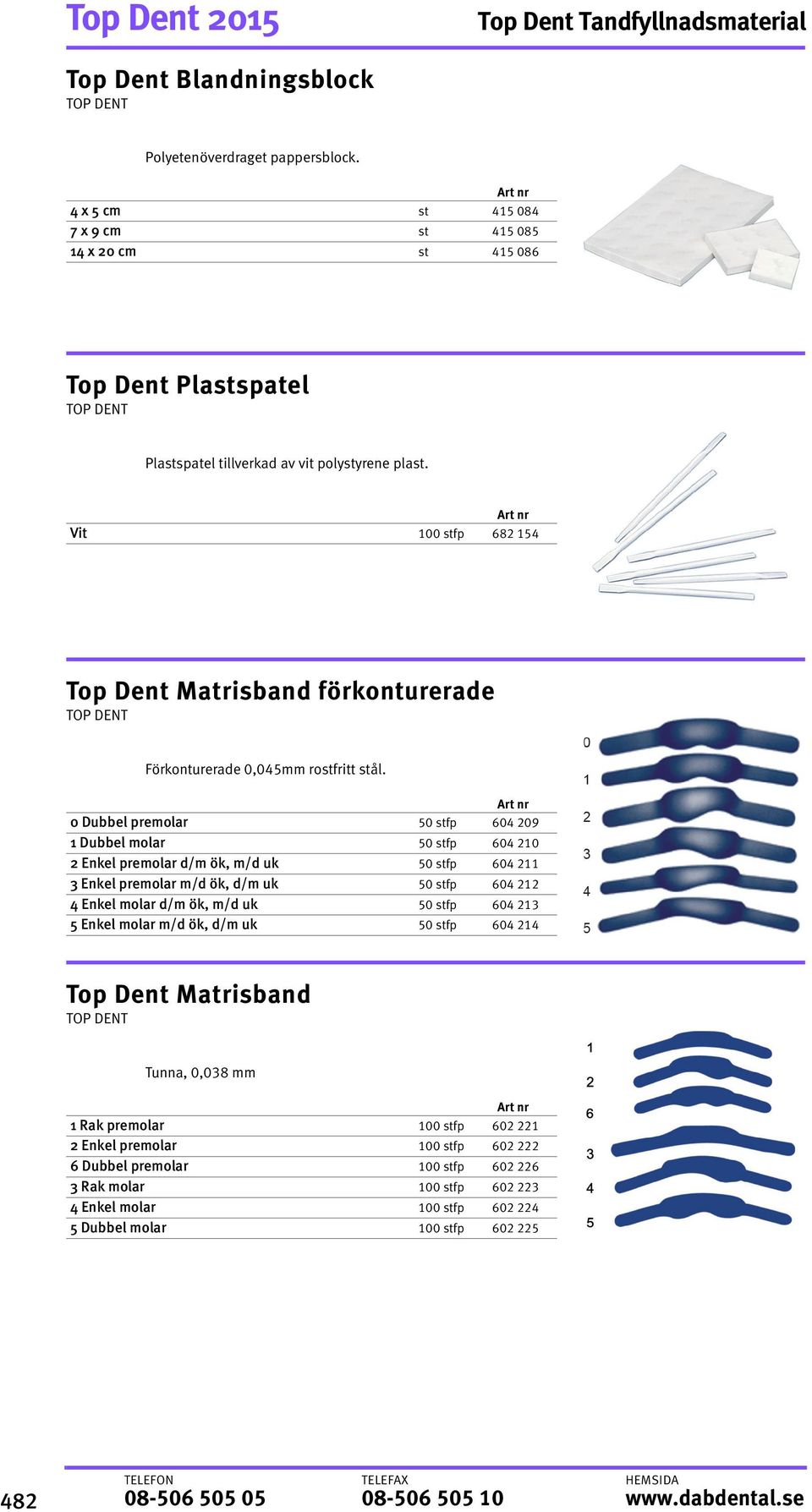 Vit 100 stfp 682 154 Top Dent Matrisband förkonturerade Förkonturerade 0,045mm rostfritt stål.