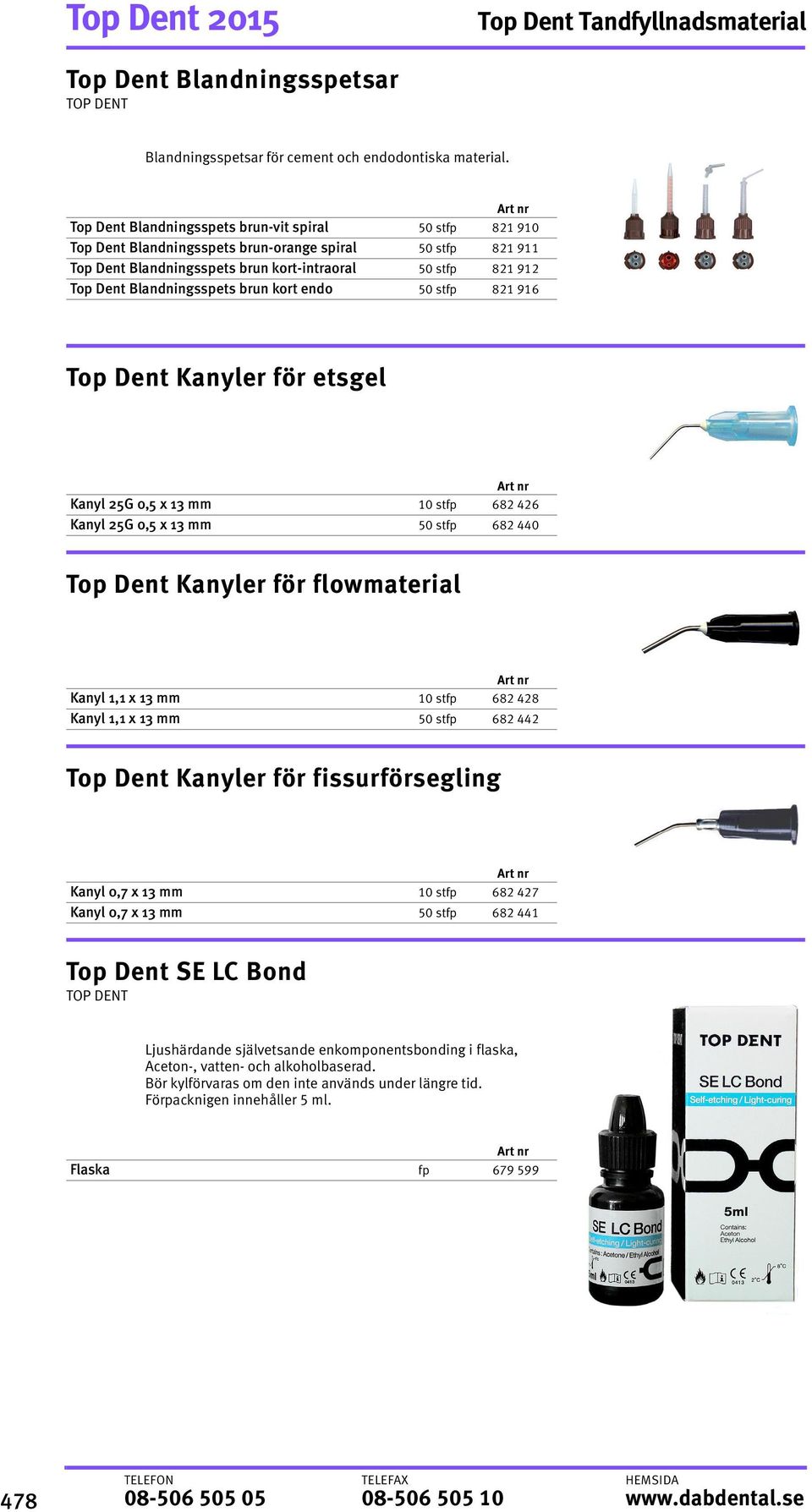 Blandningsspets brun kort endo 50 stfp 821 916 Top Dent Kanyler för etsgel Kanyl 25G 0,5 x 13 mm 10 stfp 682 426 Kanyl 25G 0,5 x 13 mm 50 stfp 682 440 Top Dent Kanyler för flowmaterial Kanyl 1,1 x 13