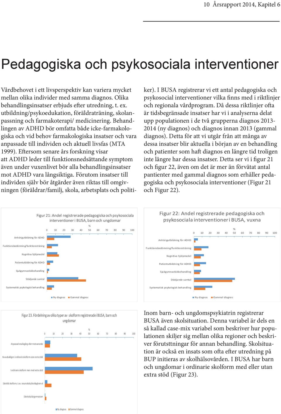 Behandlingen av ADHD bör omfatta både icke-farmakologiska och vid behov farmakologiska insatser och vara anpassade till individen och aktuell livsfas (MTA 1999).