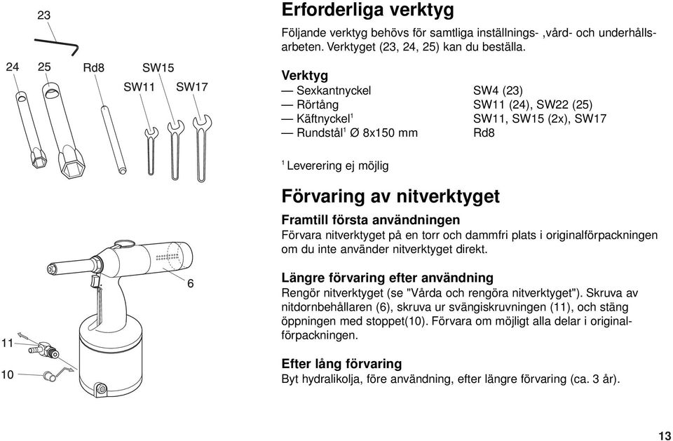 Förvara nitverktyget på en torr och dammfri plats i originalförpackningen om du inte använder nitverktyget direkt.