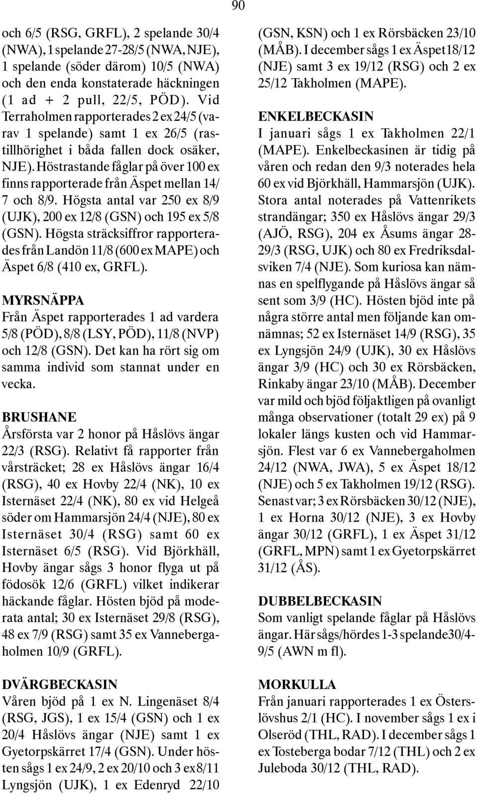 Höstrastande fåglar på över 100 ex finns rapporterade från Äspet mellan 14/ 7 och 8/9. Högsta antal var 250 ex 8/9 (UJK), 200 ex 12/8 (GSN) och 195 ex 5/8 (GSN).