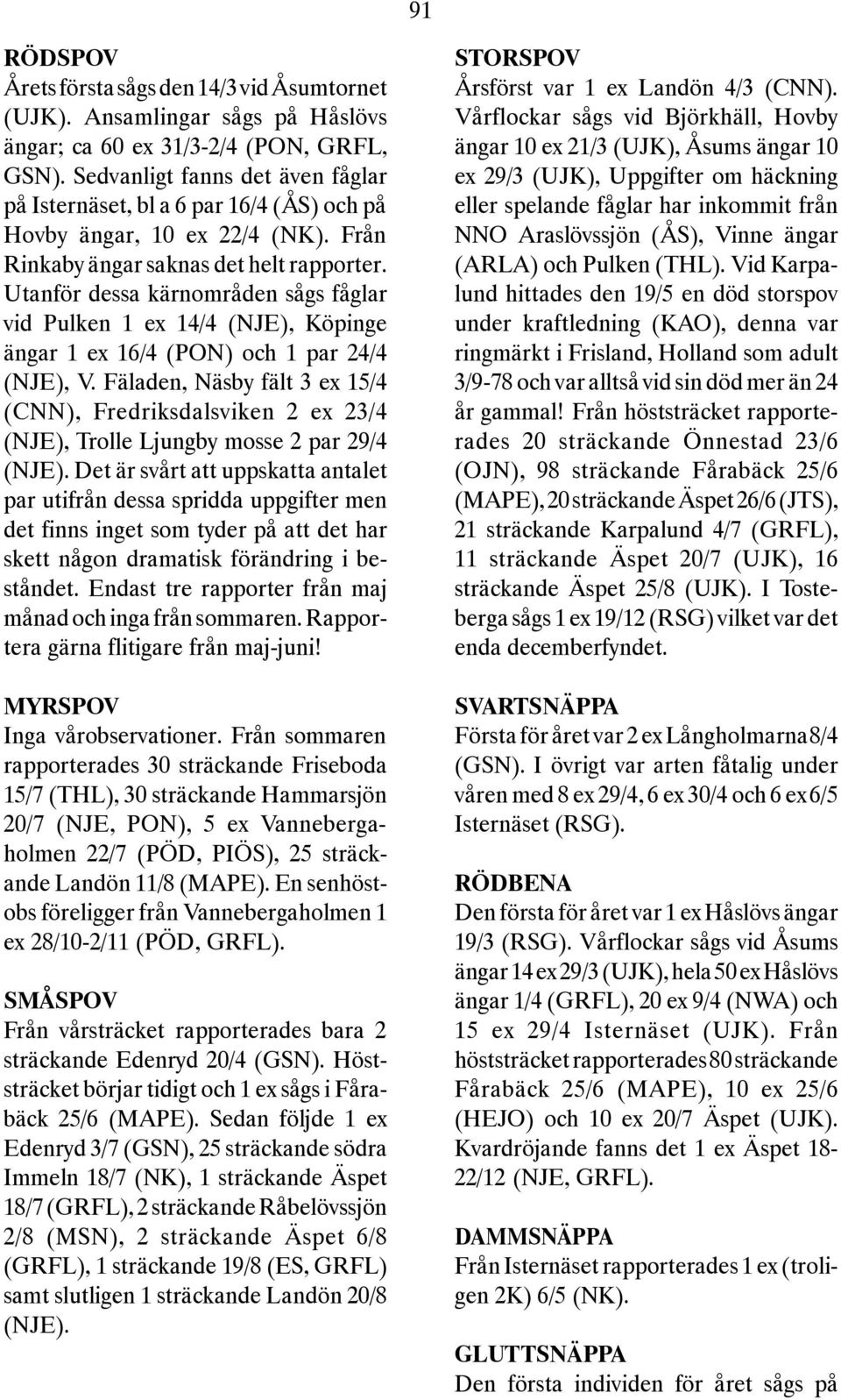 Utanför dessa kärnområden sågs fåglar vid Pulken 1 ex 14/4 (NJE), Köpinge ängar 1 ex 16/4 (PON) och 1 par 24/4 (NJE), V.