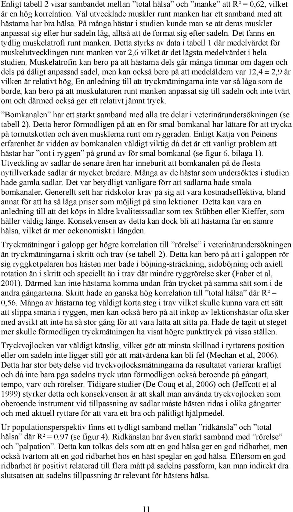 Detta styrks av data i tabell 1 där medelvärdet för muskelutvecklingen runt manken var 2,6 vilket är det lägsta medelvärdet i hela studien.