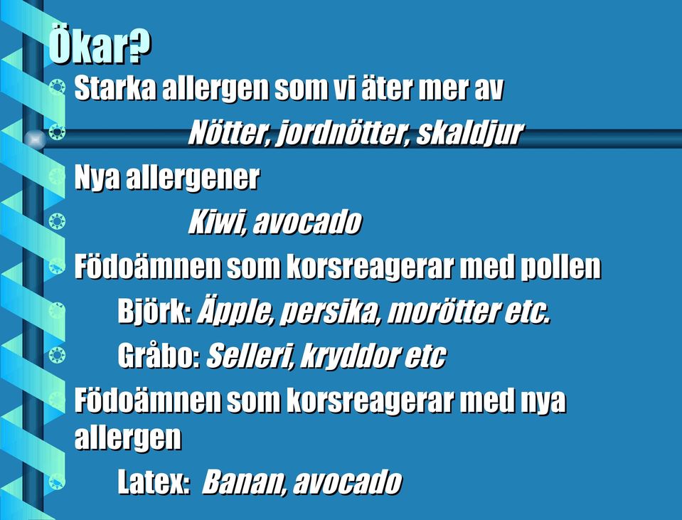 med pollen Björk: Äpple, persika, morötter etc.