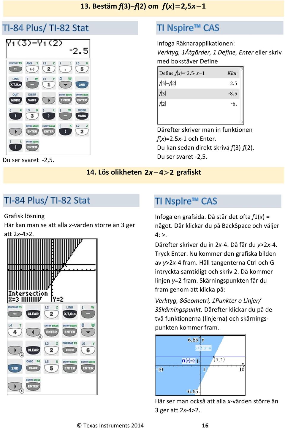 Grafisk lösning Här kan man se att alla x-värden större än 3 ger att 2x-4>2. Infoga en grafsida. Då står det ofta f1(x) = något. Där klickar du på BackSpace och väljer 4: >.