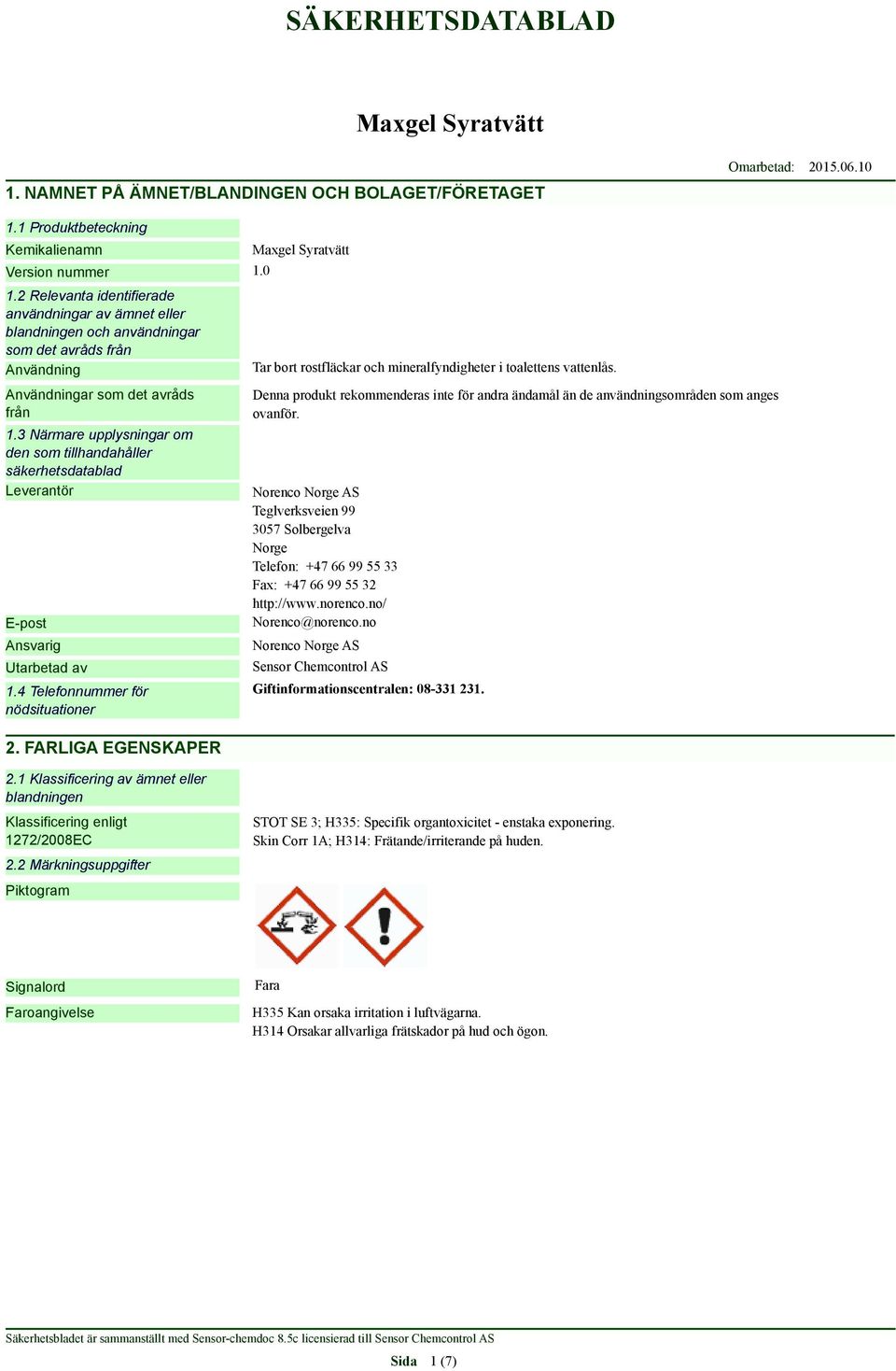 2 Relevanta identifierade användningar av ämnet eller blandningen och användningar som det avråds från Användning Användningar som det avråds från 1.