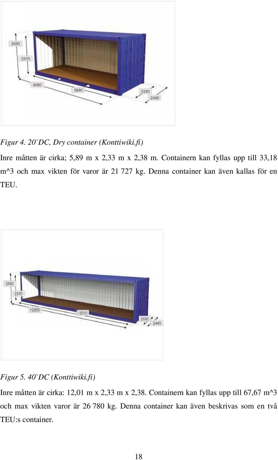 Denna ctainer kan även kallas för en TEU. Figur 5. 40`DC (Kttiwiki.