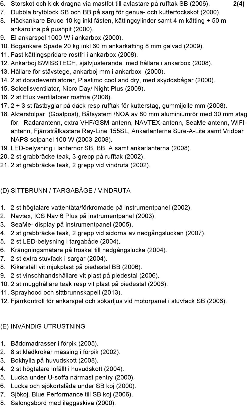 11. Fast kättingspridare rostfri i ankarbox (2008). 12. Ankarboj SWISSTECH, självjusterande, med hållare i ankarbox (2008). 13. Hållare för stävstege, ankarboj mm i ankarbox (2000). 14.