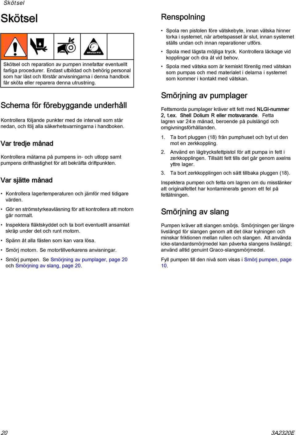 Schema för förebyggande underhåll Kontrollera följande punkter med de intervall som står nedan, och följ alla säkerhetsvarningarna i handboken.