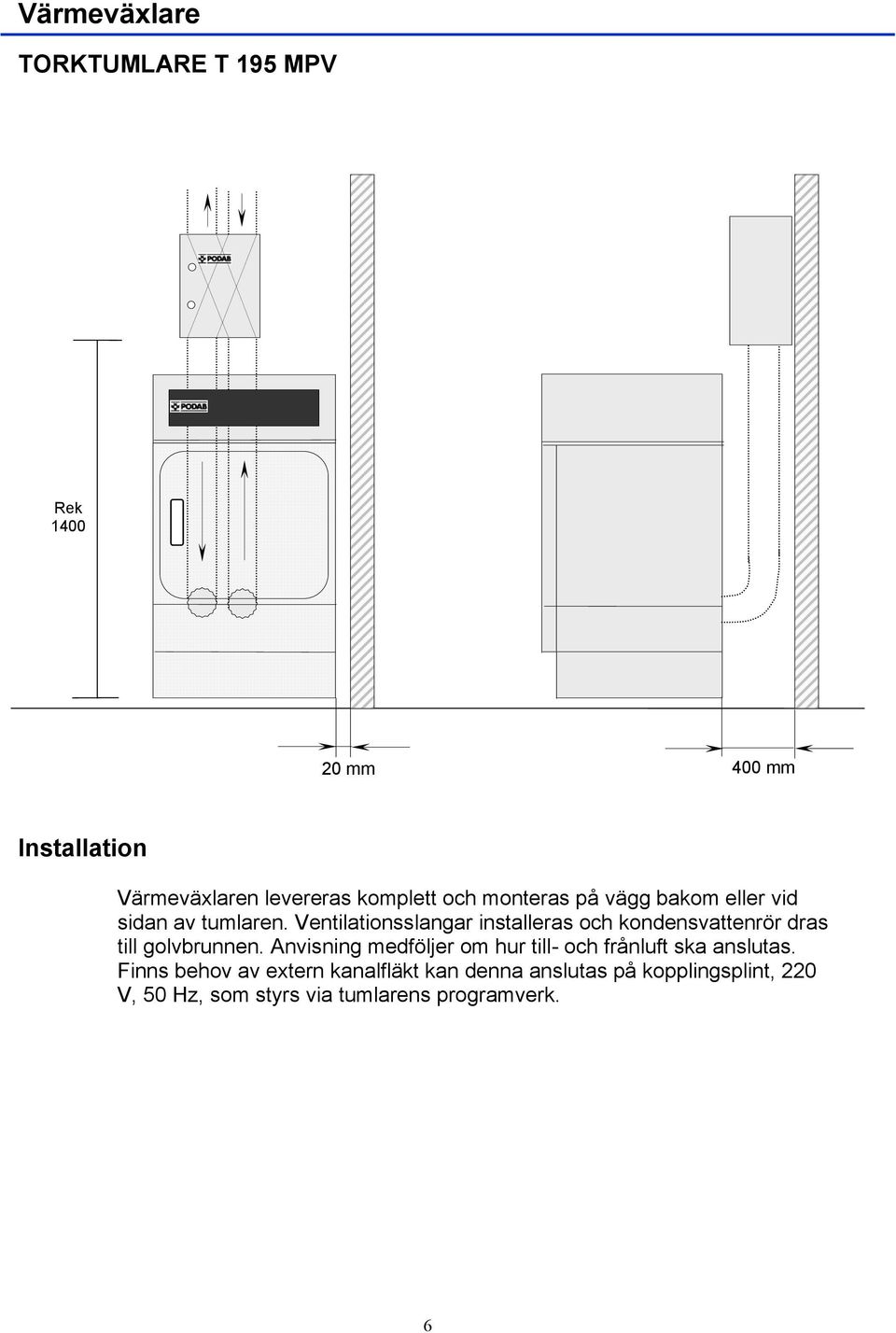 Ventilationsslangar installeras och kondensvattenrör dras till golvbrunnen.