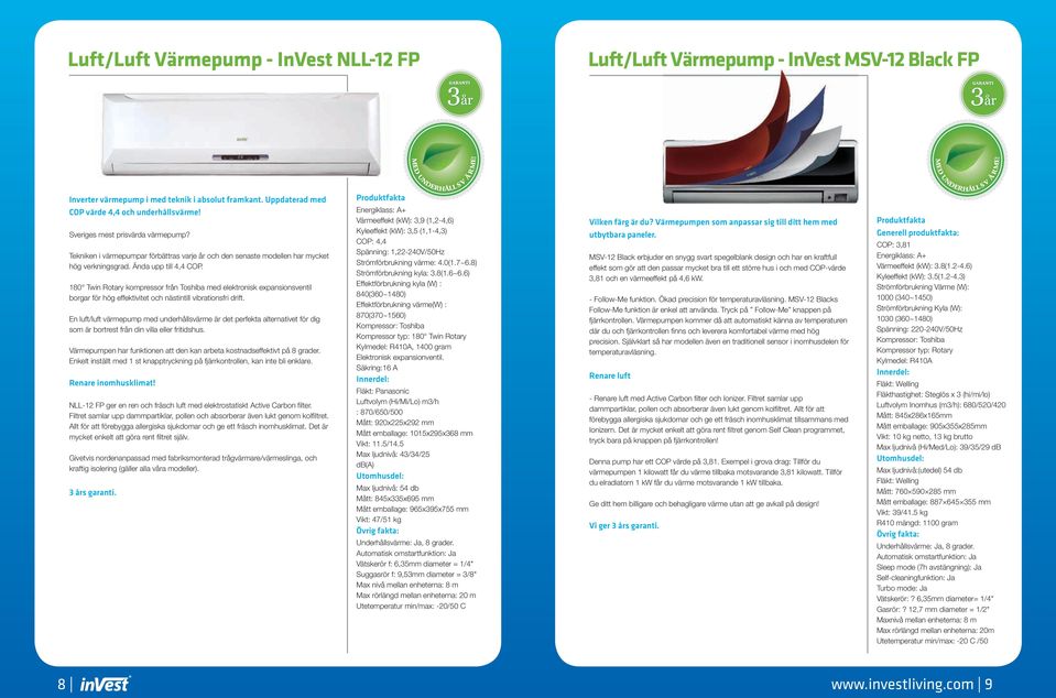 180 Twin Rotary kompressor från Toshiba med elektronisk expansionsventil borgar för hög effektivitet och nästintill vibrationsfri drift.