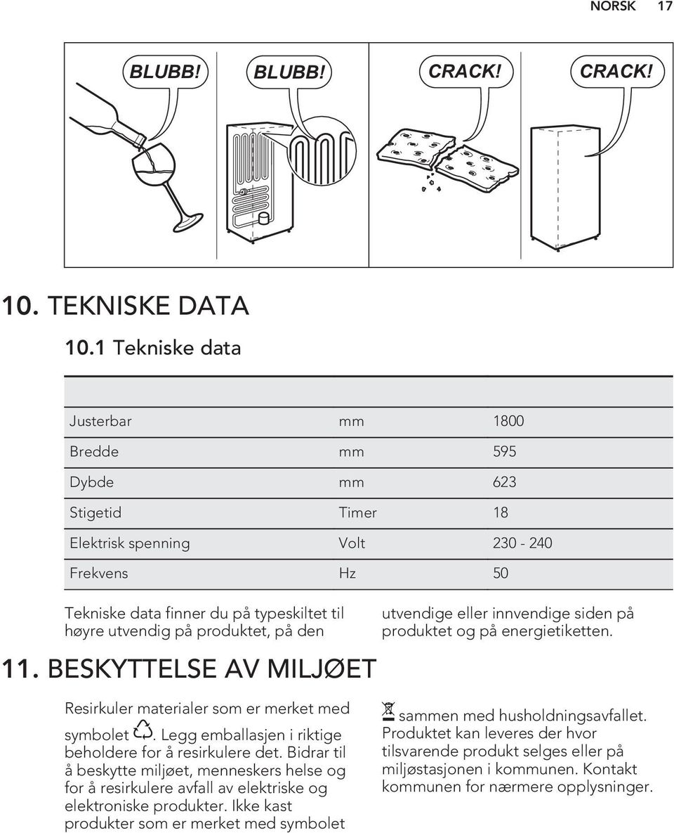 på den 11. BESKYTTELSE AV MILJØET utvendige eller innvendige siden på produktet og på energietiketten. Resirkuler materialer som er merket med symbolet.