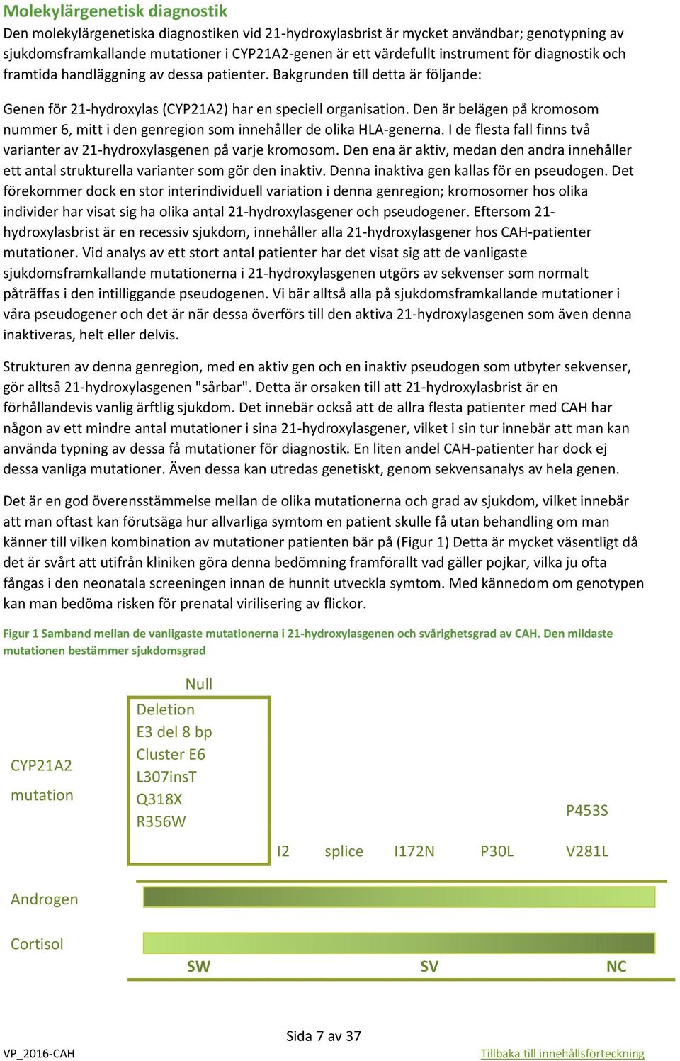 Den är belägen på kromosom nummer 6, mitt i den genregion som innehåller de olika HLA-generna. I de flesta fall finns två varianter av 21-hydroxylasgenen på varje kromosom.