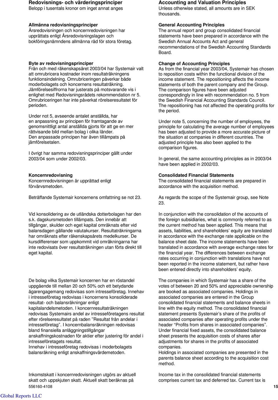 Byte av redovisningsprinciper Från och med räkenskapsåret 2003/04 har Systemair valt att omrubricera kostnader inom resultaträkningens funktionsindelning.