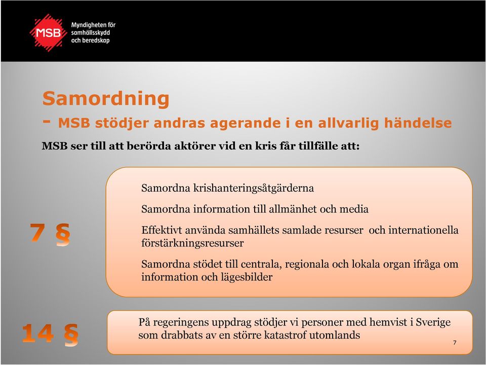 resurser och internationella förstärkningsresurser Samordna stödet till centrala, regionala och lokala organ ifråga om