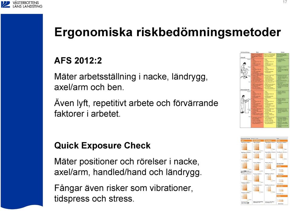 Även lyft, repetitivt arbete och förvärrande faktorer i arbetet.