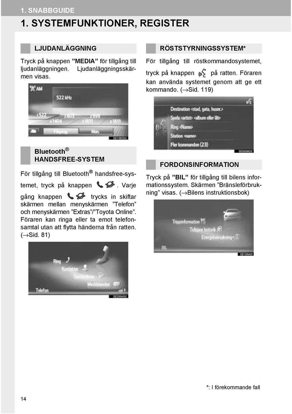 119) Bluetooth HANDSFREE-SYSTEM För tillgång till Bluetooth handsfree-systemet, tryck på knappen.