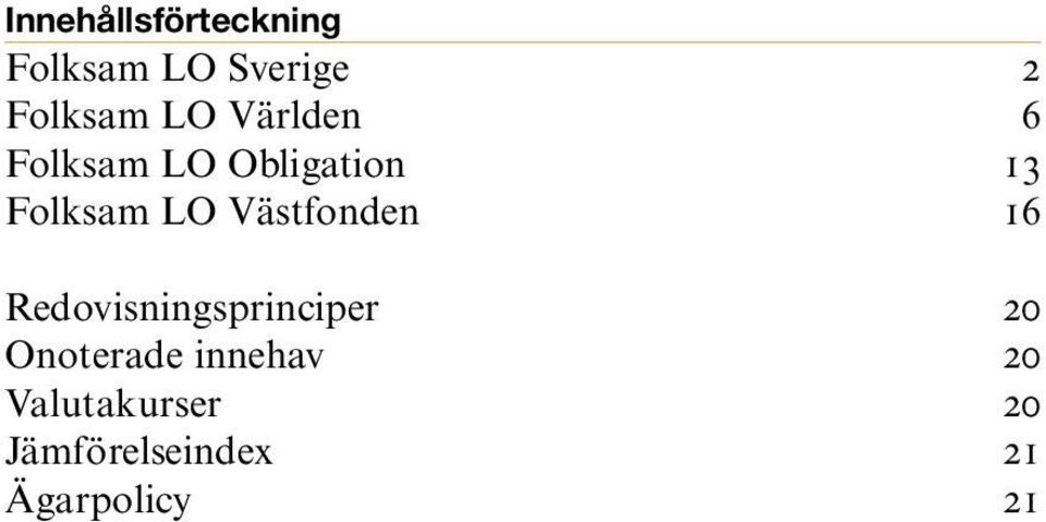 Västfonden 16 Redovisningsprinciper 20 Onoterade