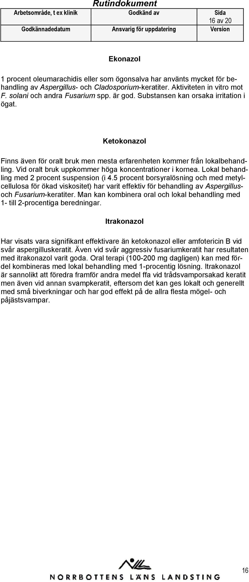 Lokal behandling med 2 procent suspension (i 4.5 procent borsyralösning och med metylcellulosa för ökad viskositet) har varit effektiv för behandling av Aspergillusoch Fusarium-keratiter.