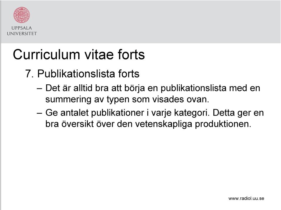 publikationslista med en summering av typen som visades ovan.