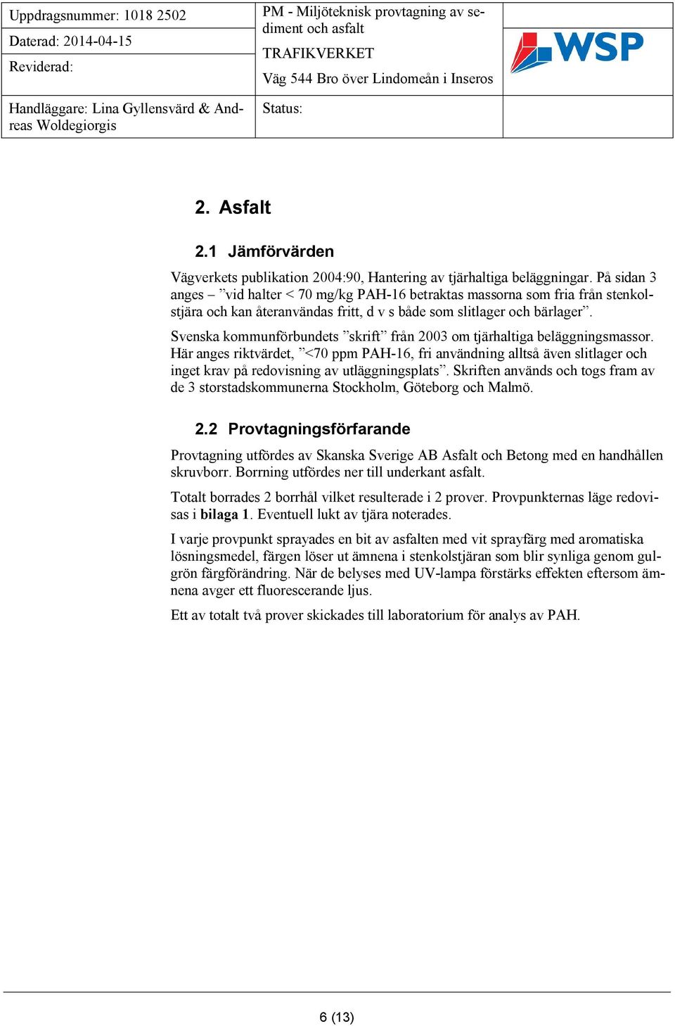 Svenska kommunförbundets skrift från 2003 om tjärhaltiga beläggningsmassor.