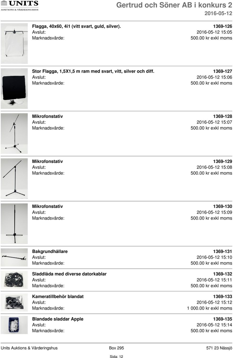 1369-127 Avslut: 15:06 Mikrofonstativ 1369-128 Avslut: 15:07 Mikrofonstativ 1369-129 Avslut: 15:08 Mikrofonstativ