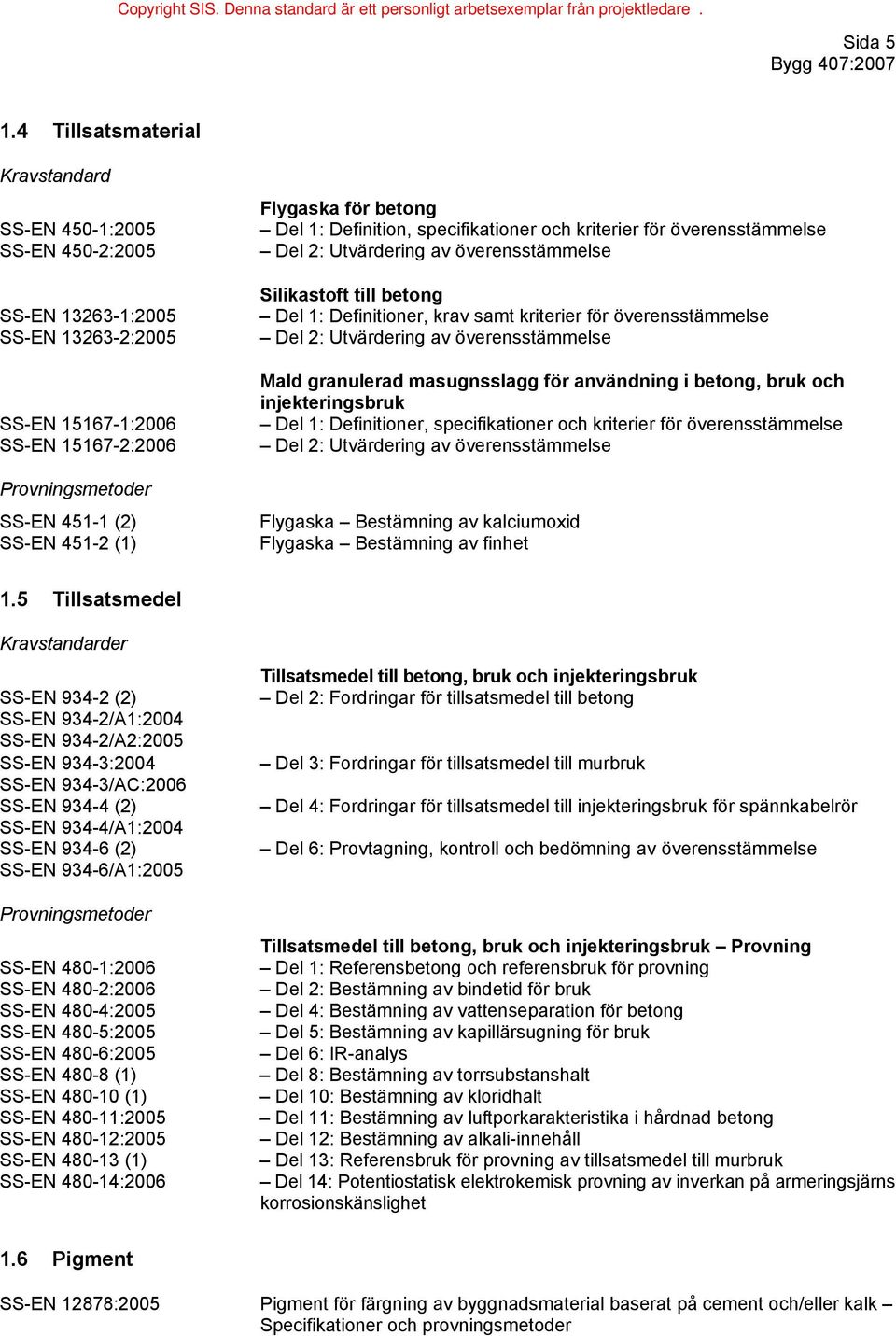 1: Definition, specifikationer och kriterier för överensstämmelse Del 2: Utvärdering av överensstämmelse Silikastoft till betong Del 1: Definitioner, krav samt kriterier för överensstämmelse Del 2: