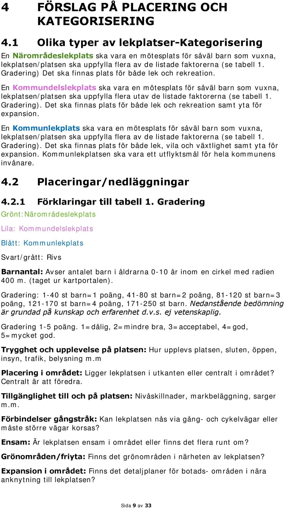 Gradering) Det ska finnas plats för både lek och rekreation.