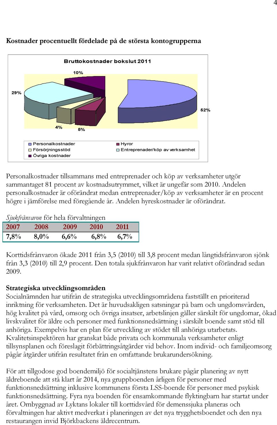 Andelen personalkostnader är oförändrat medan entreprenader/köp av verksamheter är en procent högre i jämförelse med föregående år. Andelen hyreskostnader är oförändrat.