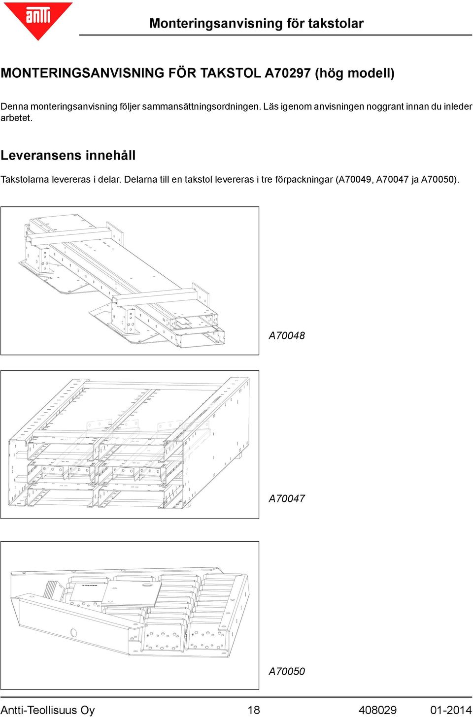 Leveransens innehåll Takstolarna levereras i delar.