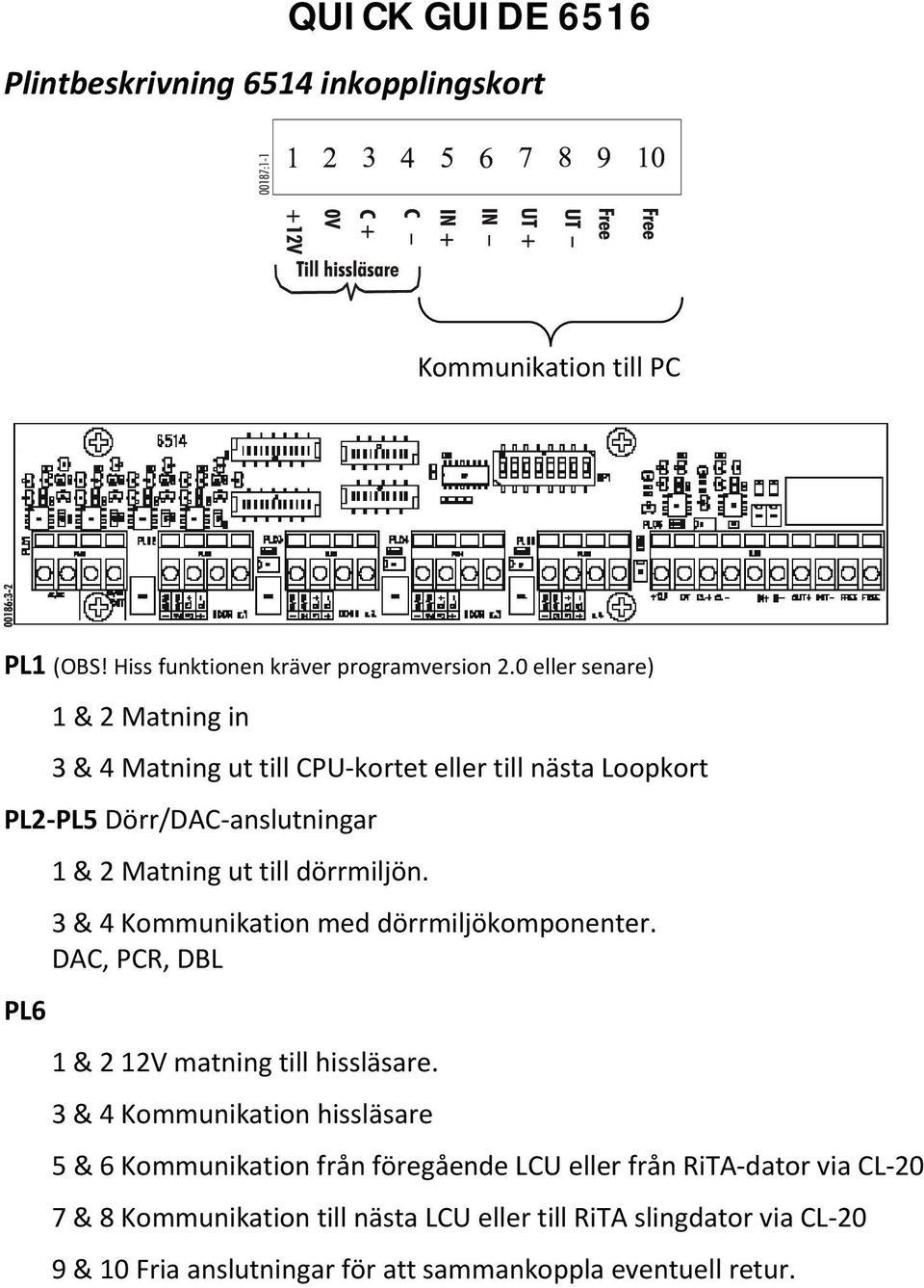 dörrmiljön. 3 & 4 Kommunikation med dörrmiljökomponenter. DAC, PCR, DBL 1 & 2 12V matning till hissläsare.