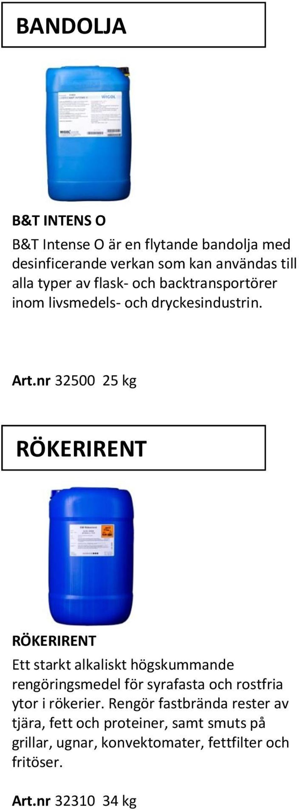 nr 32500 25 kg RÖKERIRENT RÖKERIRENT Ett starkt alkaliskt högskummande rengöringsmedel för syrafasta och rostfria