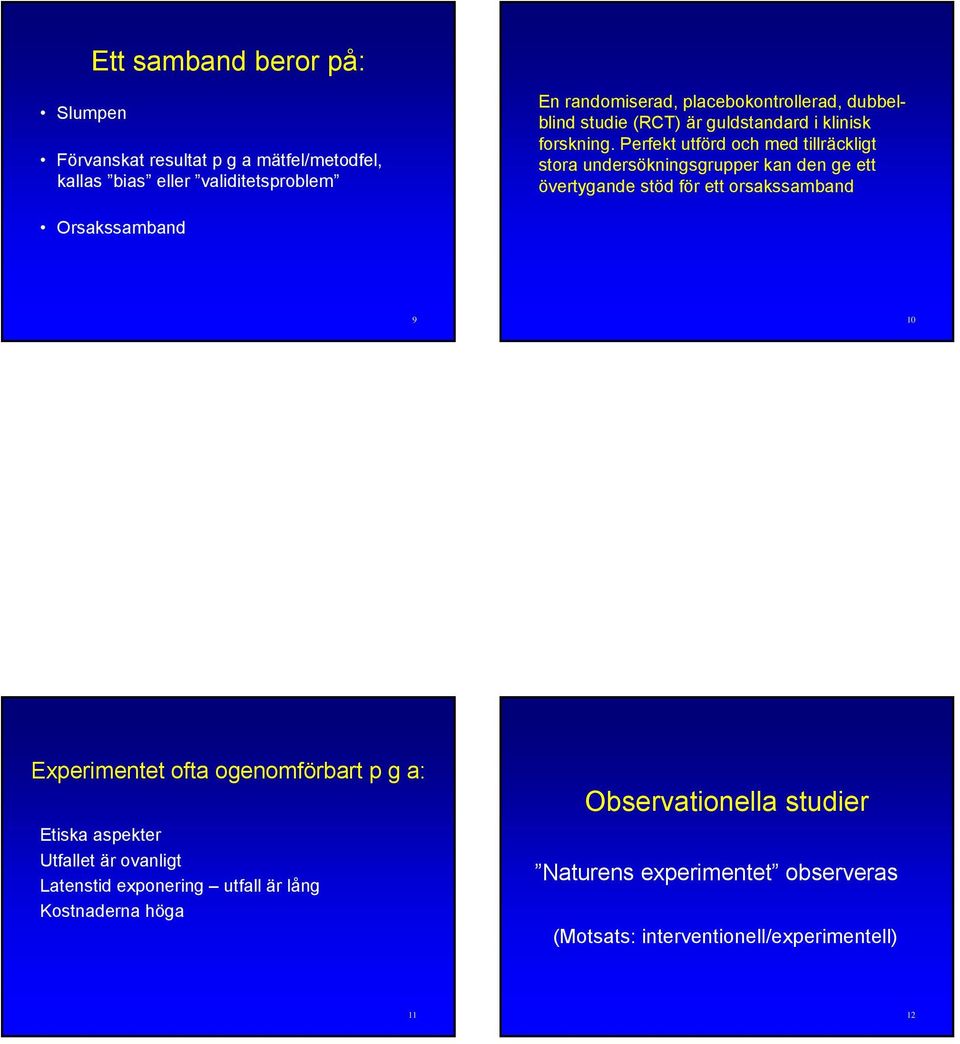 undersökningsgrupper kan den ge ett övertygande stöd för ett orsakssamband Orsakssamband 9 10 Experimentet ofta ogenomförbart p g a: Etiska