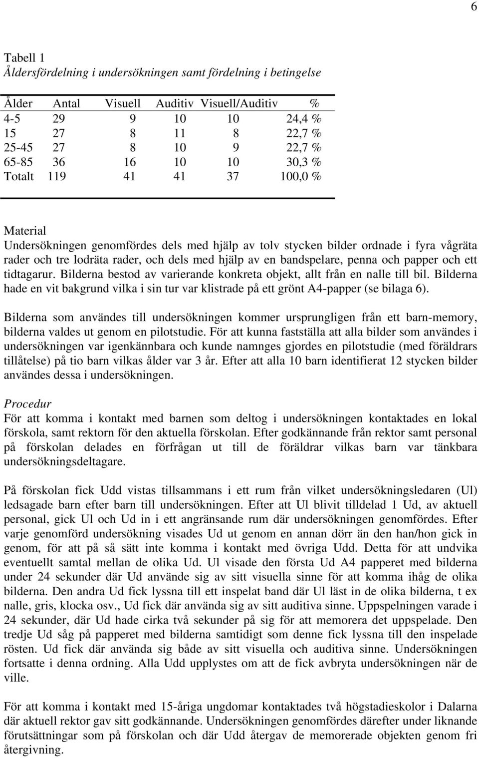 bandspelare, penna och papper och ett tidtagarur. Bilderna bestod av varierande konkreta objekt, allt från en nalle till bil.