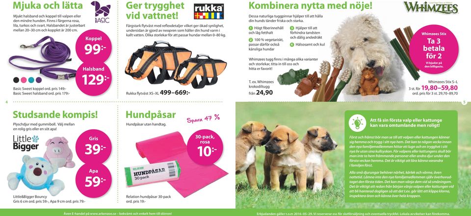 Färgstark flytväst med reflexdetaljer vilket ger ökad synlighet, undersidan är gjord av neopren som håller din hund varm i kallt vatten. Olika storlekar för att passar hundar mellan 0 80 kg.