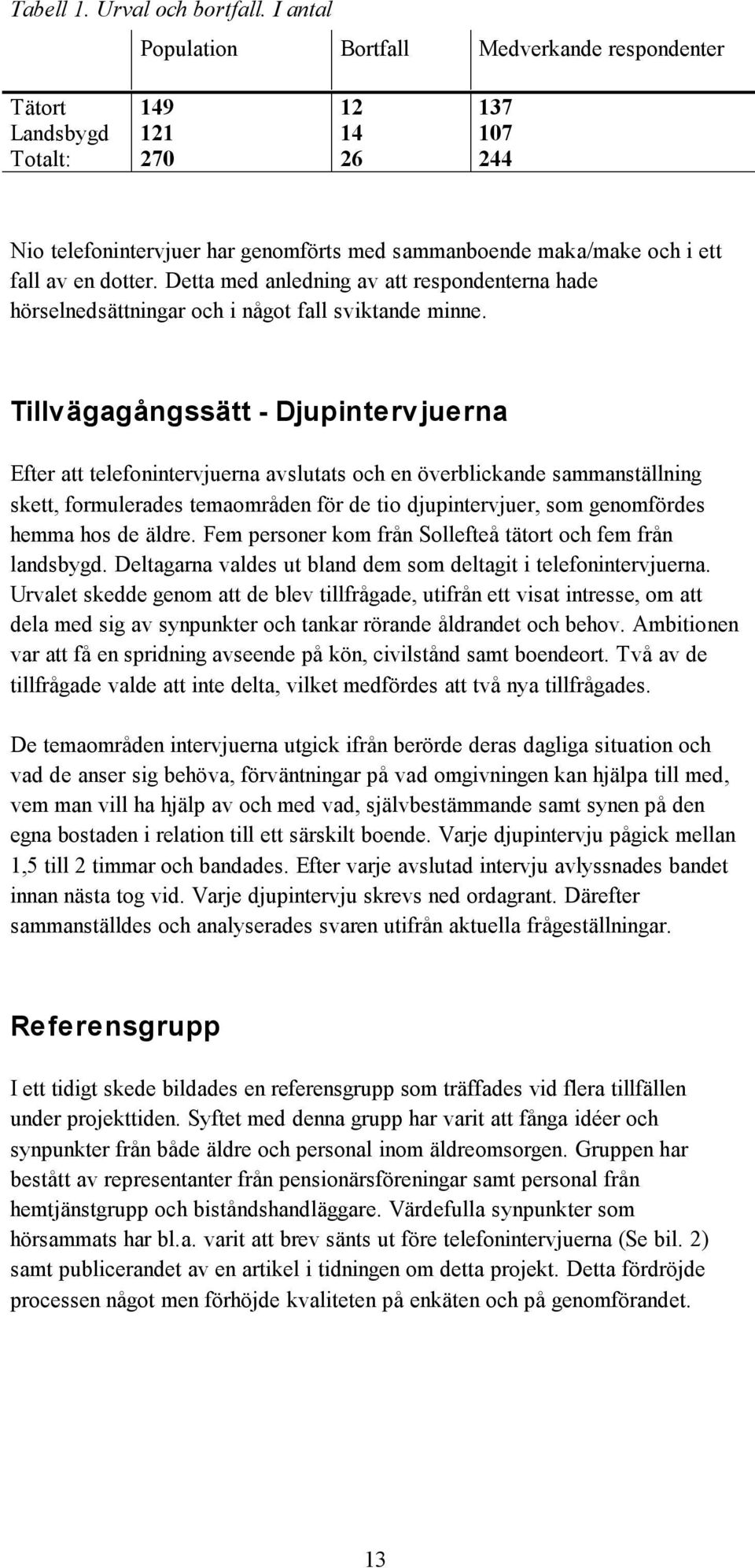 dotter. Detta med anledning av att respondenterna hade hörselnedsättningar och i något fall sviktande minne.