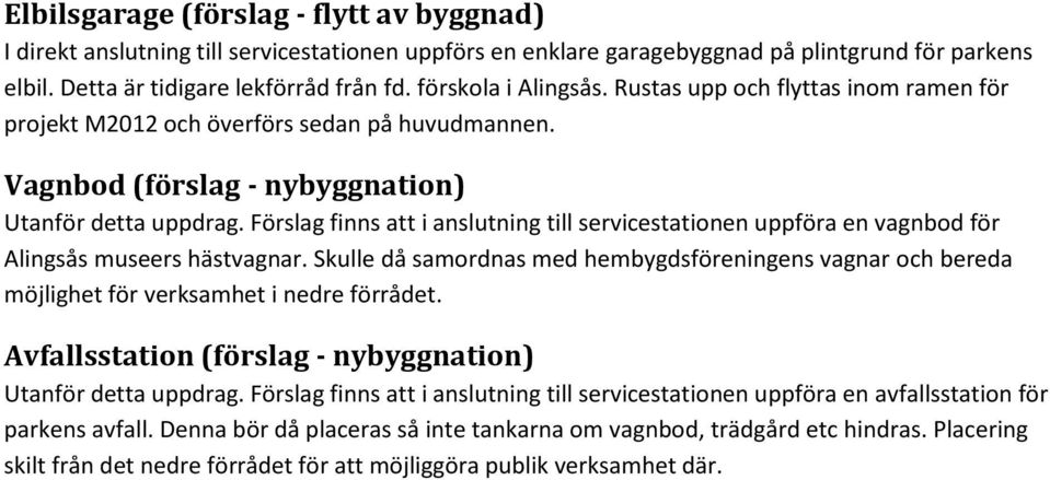 Förslag finns att i anslutning till servicestationen uppföra en vagnbod för Alingsås museers hästvagnar.