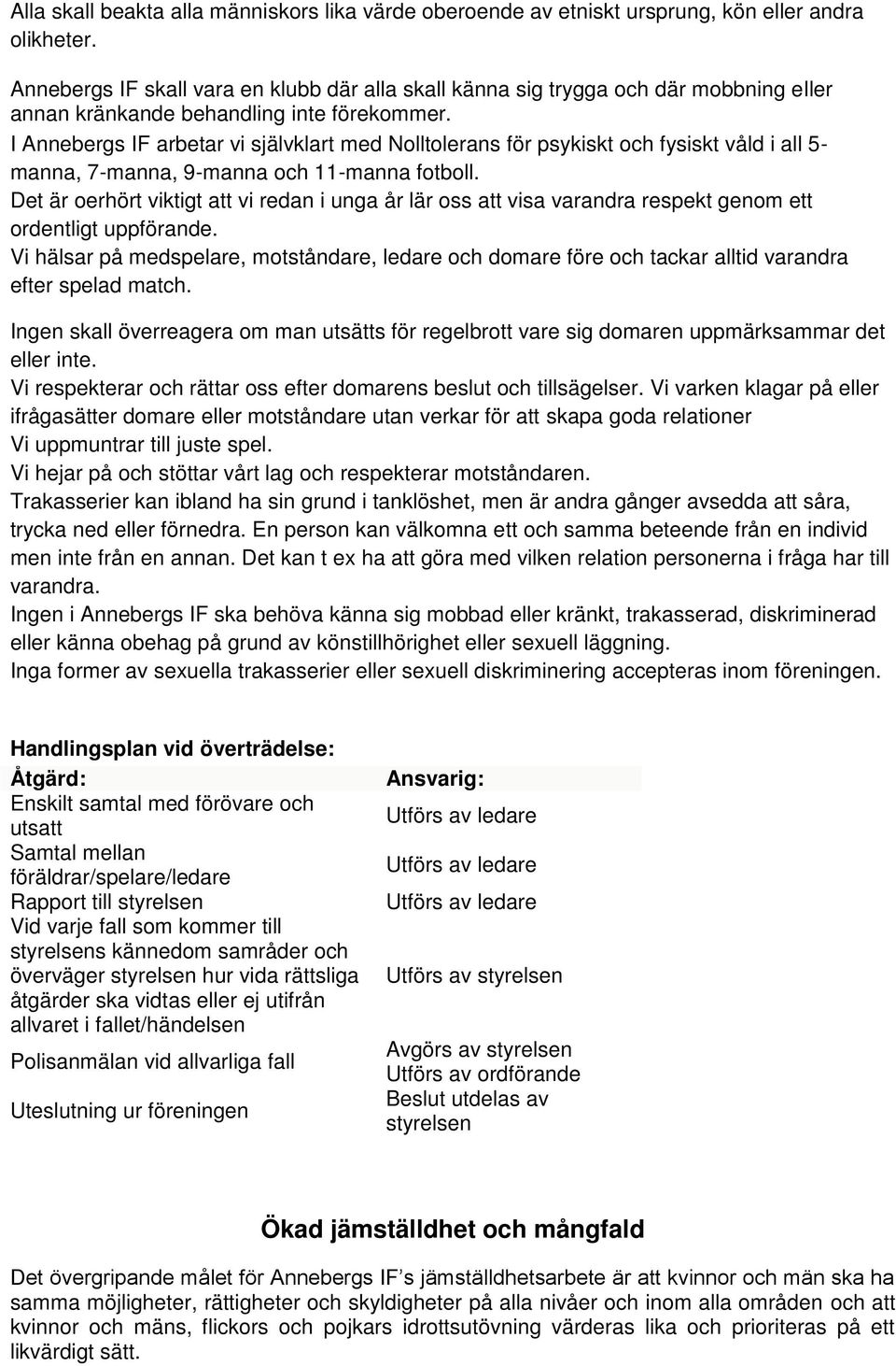 I Annebergs IF arbetar vi självklart med Nolltolerans för psykiskt och fysiskt våld i all 5- manna, 7-manna, 9-manna och 11-manna fotboll.