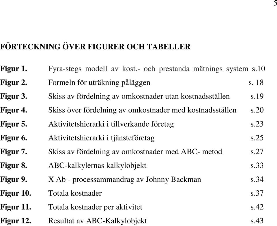 Aktivitetshierarki i tillverkande företag s.23 Figur 6. Aktivitetshierarki i tjänsteföretag s.25 Figur 7. Skiss av fördelning av omkostnader med ABC- metod s.27 Figur 8.