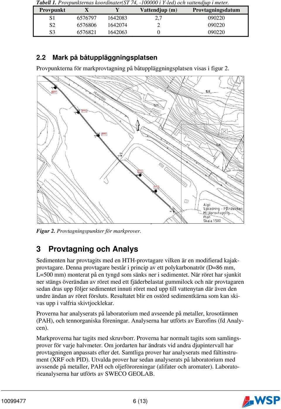 2 Mark på båtuppläggningsplatsen Provpunkterna för markprovtagning på båtuppläggningsplatsen visas i figur 2. Figur 2. Provtagningspunkter för markprover. Mall: Rapport - 04.dot ver 1.