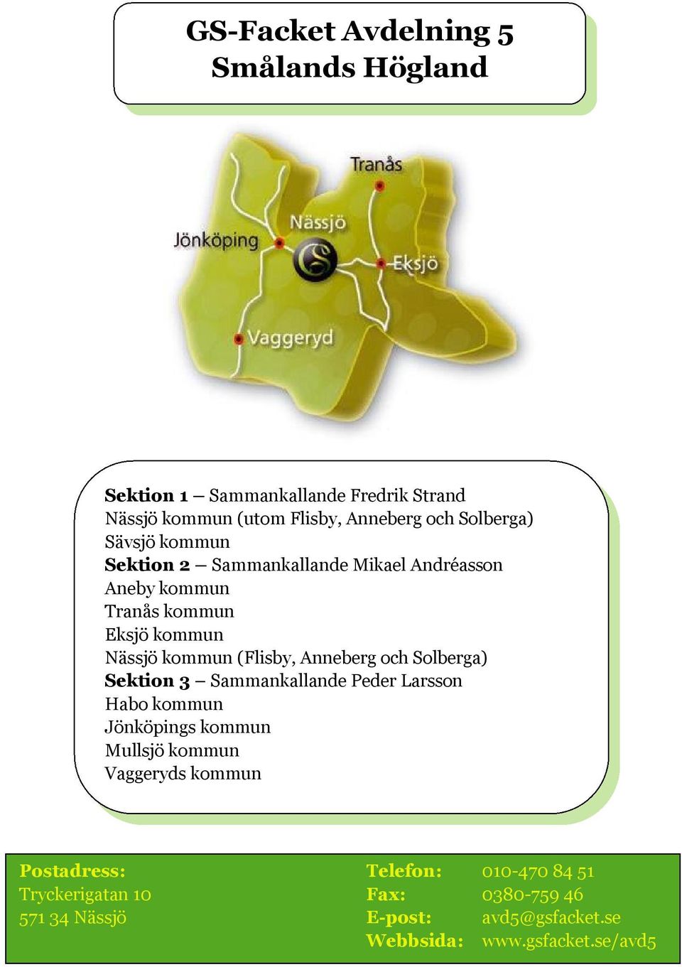 (Flisby, Anneberg och Solberga) Sektion 3 Sammankallande Peder Larsson Habo kommun Jönköpings kommun Mullsjö kommun Vaggeryds